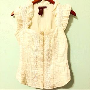 White Ruffle Button Up